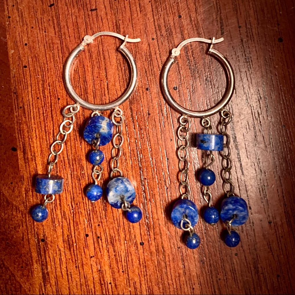 Lapis Lazuli silver hoop earrings